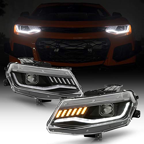 ACANII - For [HID/Xenon Type] 2016-2018 Chevy Camaro 19-22 ZL1 Black LED Tube Sequential Projector Headlights Headlamps