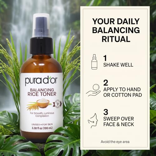 PURA D'OR 3.38 Oz Rice Water Balancing Facial Toner - Hydrating & Soothing Formula with Natural Extracts - Skin Texture Support for Radiant Skin - Alcohol-Free - Travel Size - image 6