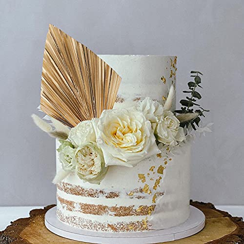 Natural Boho Cake Topper Artificial White Flower Gold Palm Leaves Eucalyptus Leaves Dried Flowers Cake Decorations For Wedding Baby Shower (Gold) #TOP3