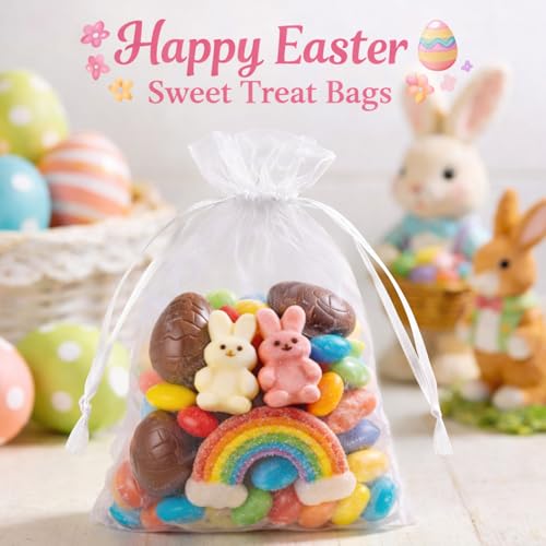 Image of ANZNKU Multicolor Organza Bags 50 Pack 5x7 in, Colorful Gift Bags Bulk for Treat Goodie Candy Soap Jewelry Pouch, Small Mesh Bag Drawstring for Wedding Birthday Party Favor Baby Shower Graduation