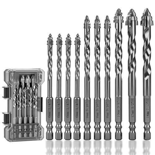 REKCKRUL Upgraded Premium Masonry Drill Bit Set – (1/4'-9/16') 10-Piece Professional Serrated...