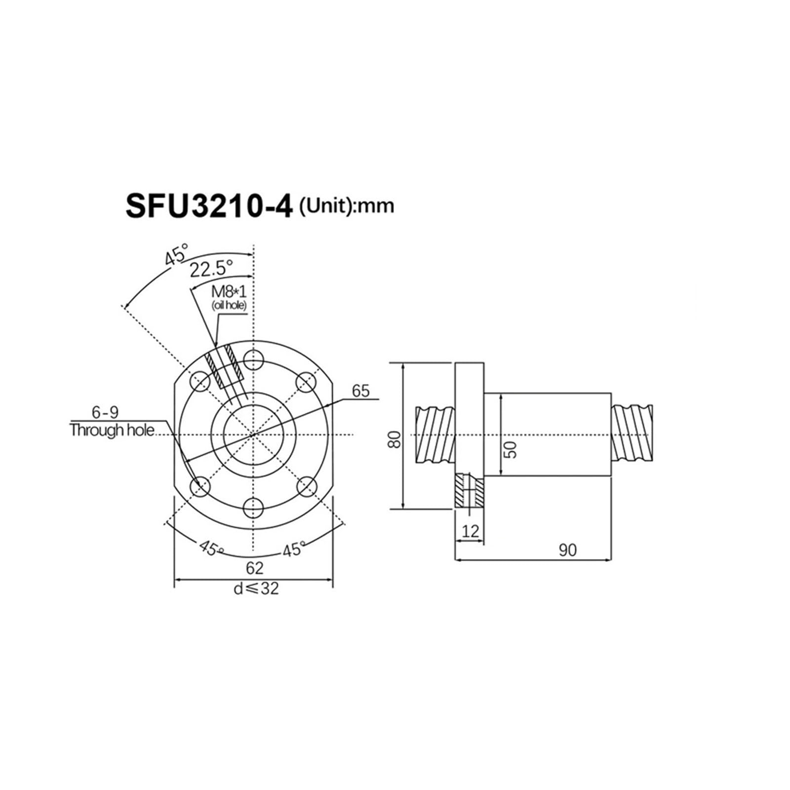 Kugelumlaufmutter SFU3205 SFU3210 Kugelumlaufmutter for 5/10 mm Steigung, 32 mm Durchmesser.(SFU3210-4)