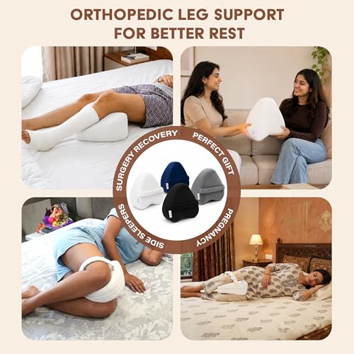 Image of Orthopedic Knee Pillow for Side Sleeping White - (2 Year Warranty) Adjustable Strap, Memory Foam Washable Zip Cover, Sciatica Pain Relief, Hip, Back & Knee Support, Knock Knee Pillow Support