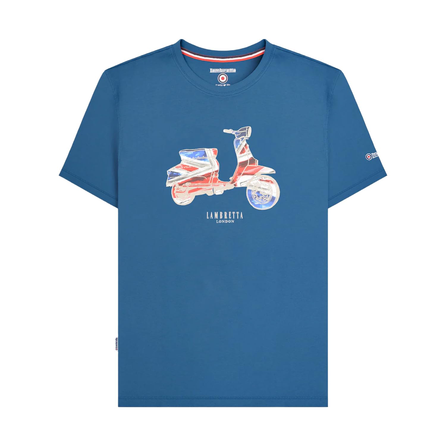 Lambretta Men's Dark Blue Scooter Flag Embroidered Logo Crew Neck Short Sleeve T-Shirt 5XL