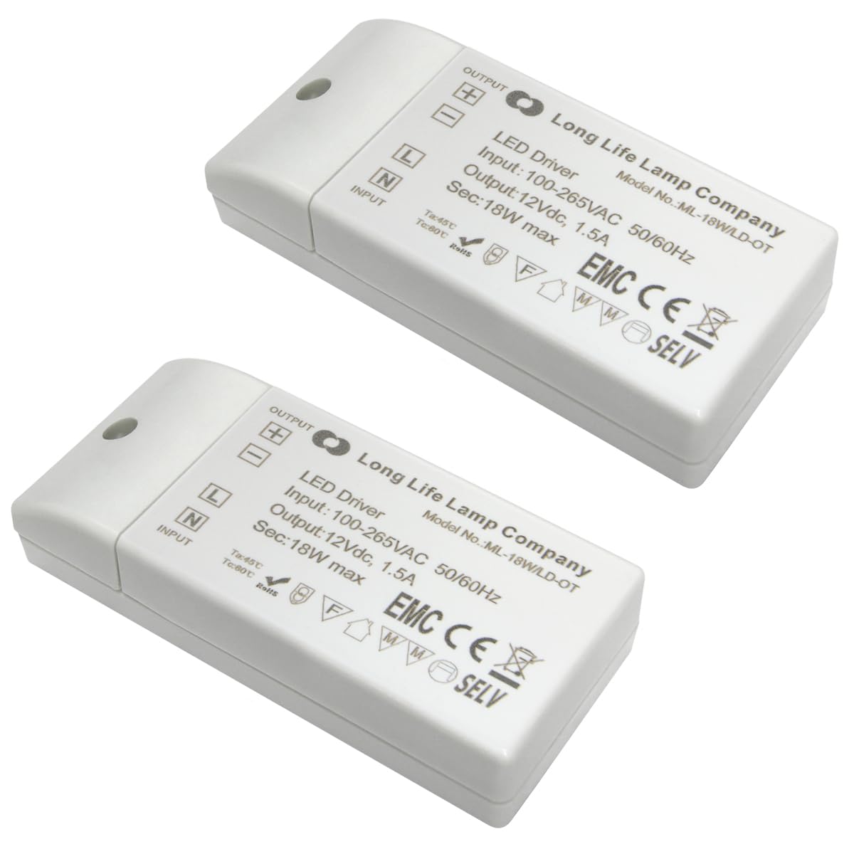 12V LED Driver 18W Transformer Adapter for Strip Lights G4 MR11 MR16 LED Power Supply 1.5A EMC 2 pack