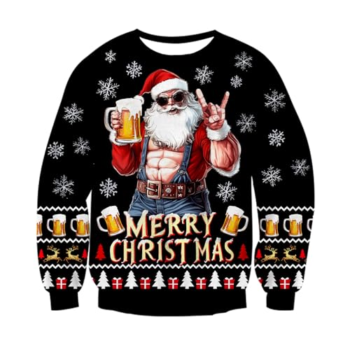 UNICOMIDEA Ugly Christmas Sweater Men Women Holiday Pullover Beer Sweatshirt Size XXL Long Sleeves Christmas Outfit Adult Xmas Santa Sweater