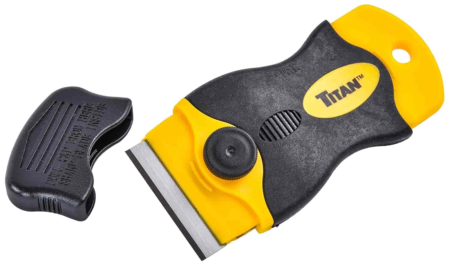 JEGS Razor Scraper | With Safety Cap | Yellow & Black With JEGS Logo | Includes (1) Single Edge Razor Blade