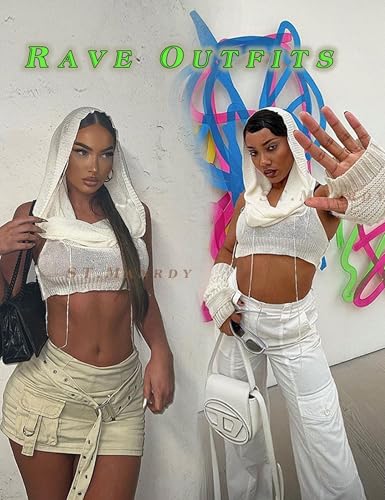 Image of Rave tops for women Knitted Hoodie Sweater Vest Sexy Streetwear Sleeveless Hollow Crop Top