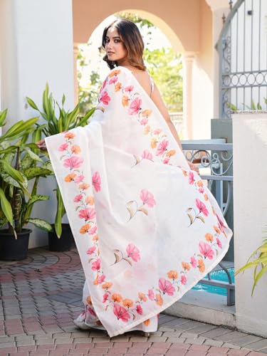 Image of Womanista Ready to Wear Cotton Blend one Minute Saree for Women | farewell saree for girls | latest sarees collection 2026 | stitched saree ready to wear