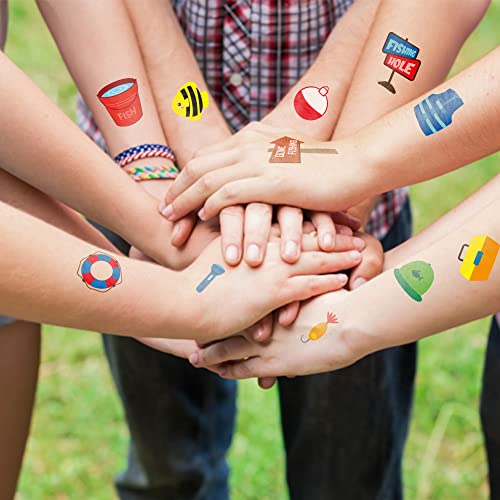 Versrh 8Pcs Fishing Temporary Tattoos, 88 Design Cute Fake Tattoos For Kids Spring Summer Activities, Cartoon Waterproof Body Sticker Decoration, Face/Hand Tattoos For Boys Girls Birthday Party #TOP4