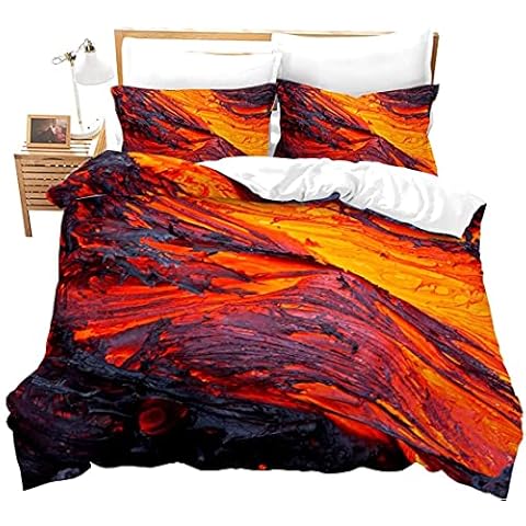 Volcano Bedding Set Single 2 Pieces Disaster Printed Pattern Red Yellow Comforter Set Lava Duvet Cover For Adult Boys Men Teen Bedspread With Zipper Ties 1 Duvet Cover +1 Pillowcase No Comforter Cover