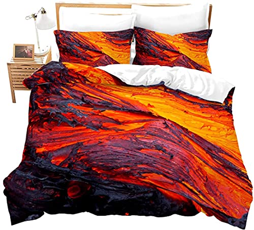 Volcano Bedding Set Single 2 Pieces Disaster Printed Pattern Red Yellow Comforter Set Lava Duvet Cover For Adult Boys Men Teen Bedspread With Zipper Ties 1 Duvet Cover +1 Pillowcase No Comforter