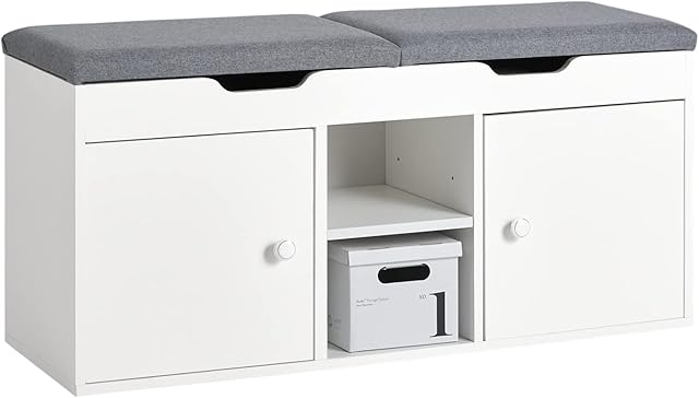 SoBuy FSR96-W Szafki na buty Ławka na Buty komoda na buty Wyściełana Poduszka Organizatory obuwia Biały Wymiary :100x48x34cm
