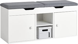 SoBuy Banco Zapatero con Asiento 2 Puertas y 2 Estantes de Almacenaje para Entrada - Mueble Organizador de Zapatos - Carga 130 kg - Blanco, 100 x 34 x 48 cm, FSR96-W
