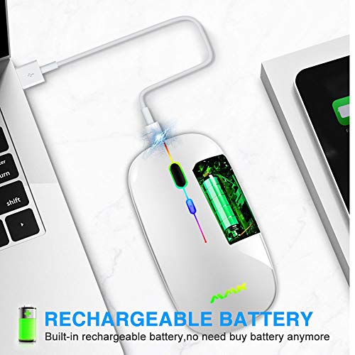 Wireless Bluetooth Mouse, Rechargeable USB Optical Mouse, LED Slim Dual Mode(Bluetooth 5.0 and 2.4G) Wireless Mouse for Laptop, PC, Mac OS, Android, Windows(Silver) - Image 5