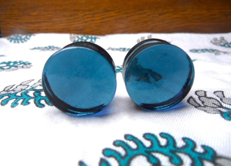 Blue sapphire Double Flared Plug Ear Gauge & Plugs Earring Size 5mm to 30mm