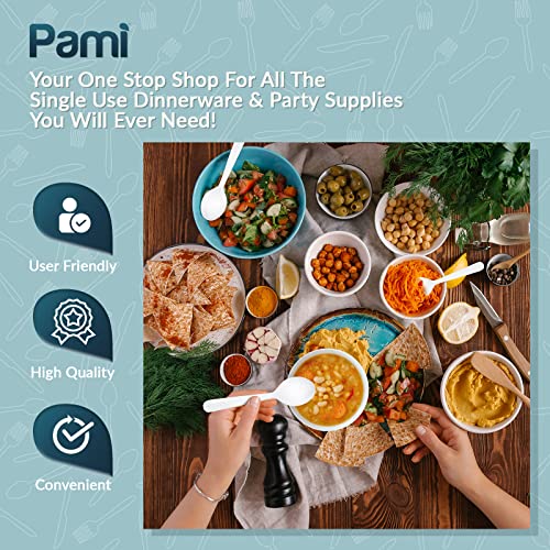 Pami Heavy-Weight Disposable Plastic Soup Spoons [50-Pack] - Bulk King Size Deluxe White Plastic Silverware For Parties Weddings Caterings Food Stands Takeaway- Heavy-Duty Single-Use Party Spoons #TOP4