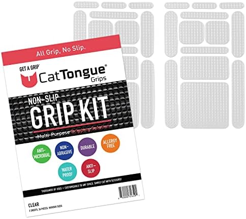 CATTONGUE GRIPS 26 Pre-Cut Grip Tape Strips, Non-Slip Grip Kit, Clear