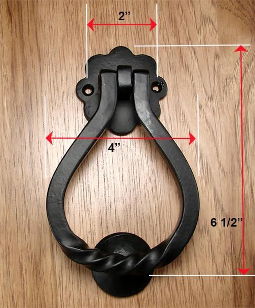 Twisted Iron Door Knocker with Simple, Graceful Style - Black Powder Coat Finish - Sold Individually