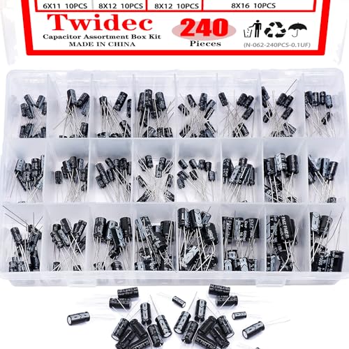 Twidec N-062-240PCS-0.1UF 24 Values Aluminum Electrolytic Capacitor Assortment Box Kit 240Pcs 0.1Uf-1000Uf Different Range 10V/16V/25V/50V Radial Leads Electrolytic Capacitors Set thumb #6