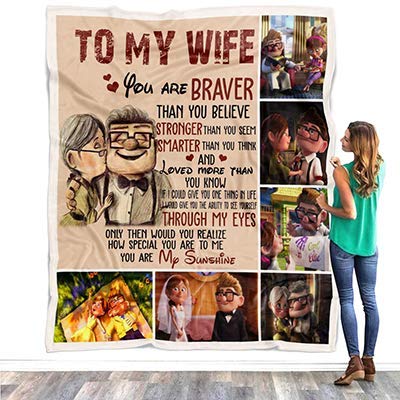 Mr.Jyotis Carl Ellie to My Wife You're Braver Than You Believe Quilt Blanket for Wife from Husband Blanket Gifts to My Wife Blanket Mother's Day Blanket, Fleece Blanket