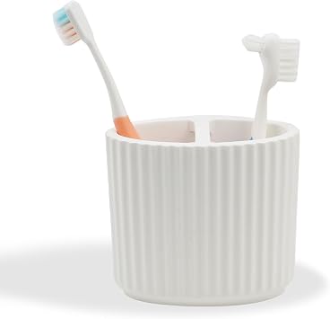 Oval-Shape Ceramic Toothbrush Holder Bathroom Supplies Organizer Accessory 4.4x2.3in White