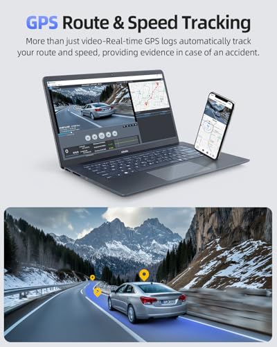Image of 4K Dash Cam Front and Rear, GPS & 5G WiFi & 64GB SD Card, G-Sensor
