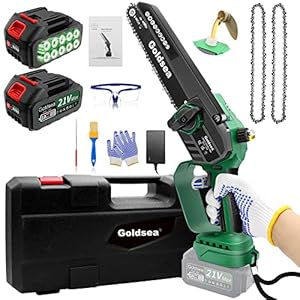 8 Zoll Mini Kettensäge mit Akku 4000mAh, Goldsea Akku Kettensäge mit Automatischer Öler und Bürstenloser Motor Elektro säge Astschere für Garten baumschnitt und Brennholz (YP8)