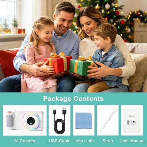 Cámara digital AI para adolescentes con pantalla táctil 4" y doble lente miniatura 7