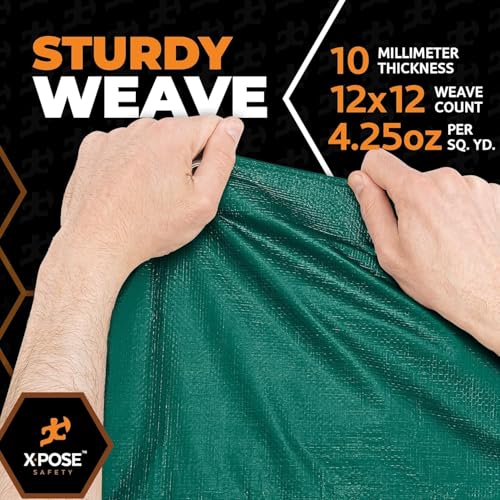 Image of Heavy Duty Poly Tarp 20' x 30' - Bulk Half Pallet (48 Pack) Thick Waterproof, UV Blocking Protective Cover - Reversible Green & Black - 10 Mil Thick Polyethylene - by Xpose Safety