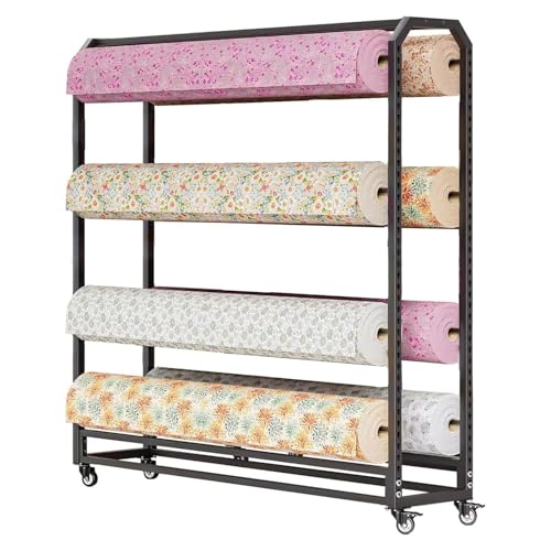 USZWBY Fabric Roll Storage Rack,Large Textile Fabric Display Rack Cart with Adjustable Hanging Rod, Commercial Car Color Change Film Display Rack, Heavy Duty Vinyl Storage Tool(8 Rolls-Wide-145cm)