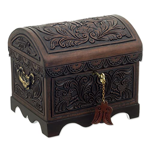 Novica Brown Bird Theme Treasure Chest Tooled Leather And Wood Decorative Box, Andean Flight' #TOP27