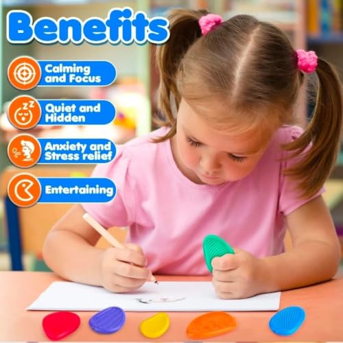 Image of 6 Pcs Silicone Textured Fidget Stones, Suitable for Office desks and Travel | Can relieve stress, keeps calm & focused, boosting intelligence, vision and hand-eye coordination for parent-child play