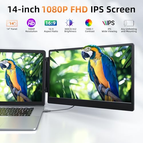 undefined ZUMWALT Laptop Screen Extender, 14" Triple Portable Monitor for Laptop, 1080P FHD Screen Extender Monitors for 13"-16.5", Monitor Extender for MacOS/Windows/Chrome (Built-in Speakers) の商品画像 1