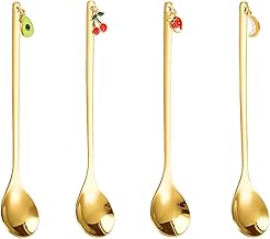 Payutou 4Pcs Stainless Steel Coffee Spoon, Creative Fruits Dessert Spoon Cute Small Spoon, Vintage Tea Spoon Dessert Spoon Tea Sugar Spoons Ideal for Kitchen Tea Parties Coffee Shops, 15x2.6cm, Gold