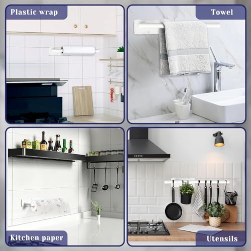 Image of Paper Towel Holder, Self Adhesive or Drilling Paper Towel Holder Under Cabinet, Stainless Steel Paper Towel Holders Wall Mount for Kitchen, Bathroom, Sink, Pantry, Fridge (White)