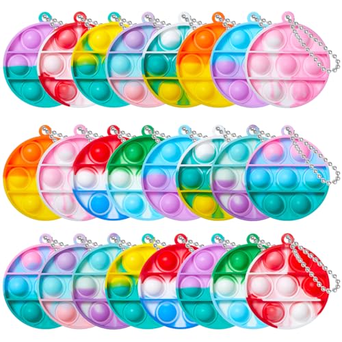 TOANWOD 24PCS Pop Fidget Toys Party Favors for Kids: Goodie Bags Stuffers Stocking Stuffers - Bulk Pop Keychain Carnival Treasure Prizes - Mini Toys Treasure Box for Kids Classroom