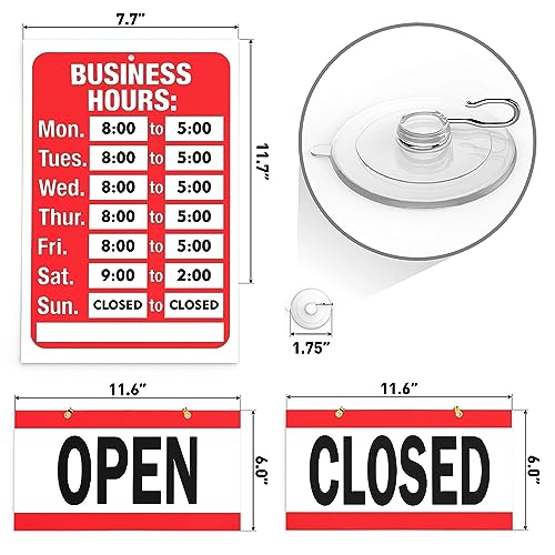 Image of ASSURED SIGNS Business Hours Sign for Glass Door, Open Closed Sign, 1 Pack | Prevent Lost Sales, Keep Customers Informed, 2-in-1 Hour & Open /Closed, Display Hours of Operation, Fully Customizable