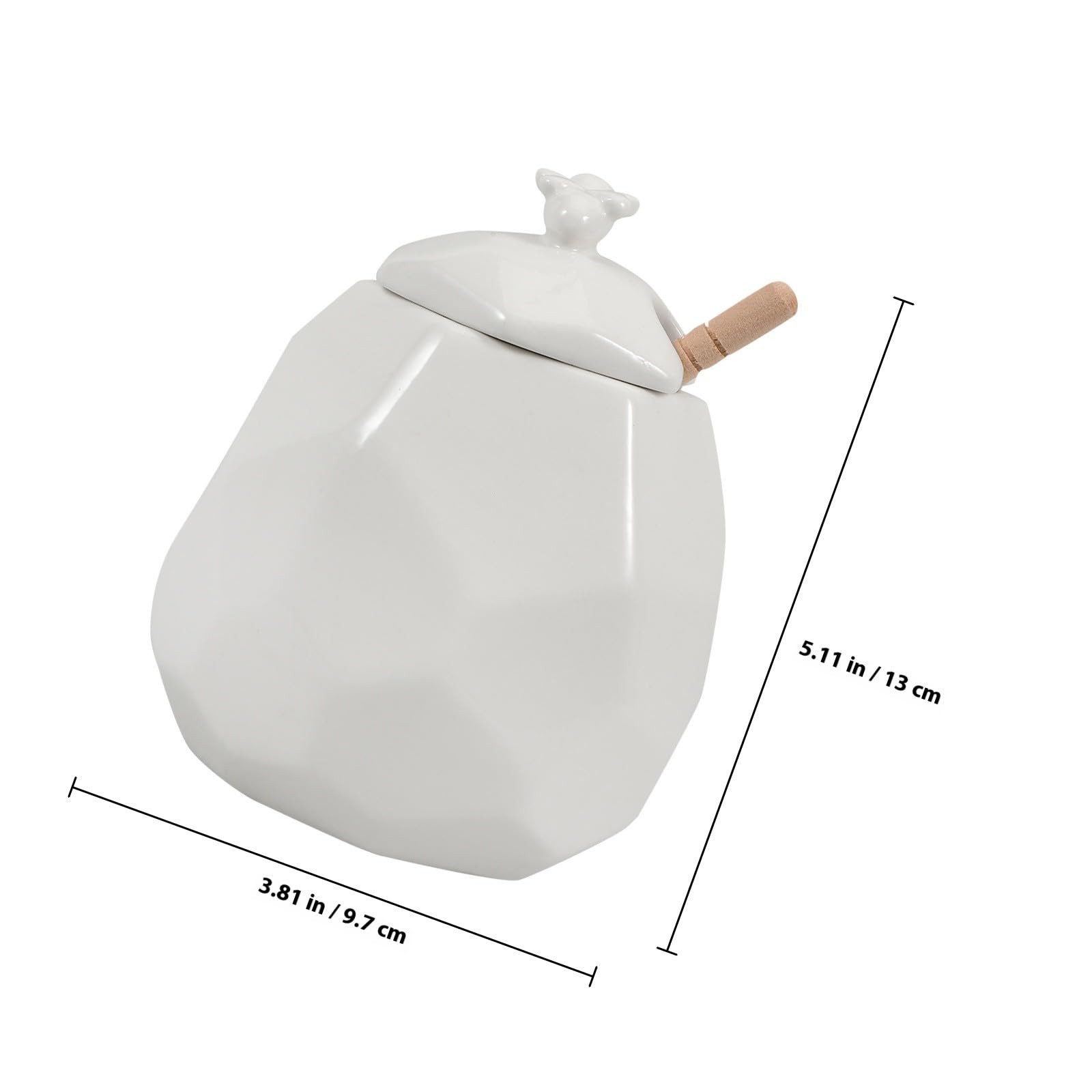 de Fácil de Madera Almacenamiento para Dispensación en Cucharón y Tarro Miel de Cerámica Blanco de 200ml con Tapa Cocina