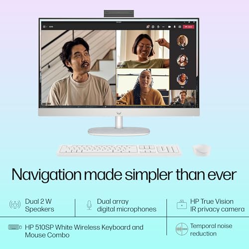 Image of HP All-in-One, Intel Core Ultra 5 125U (16GB DDR5,1TB SSD) IPS, 300 nits, Anti-Glare, 27inch(68.6cm) FHD, Win11, M365, Office24, Shell White, 6.72kg, FHD IR tilt Camera w /Privacy shuttter, 27-cr1027in