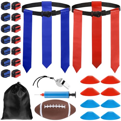 DZLION Flag Football Belts, 14 Player Adjustable Flag Football Set with 42 Flags, 8 Cones, Football...