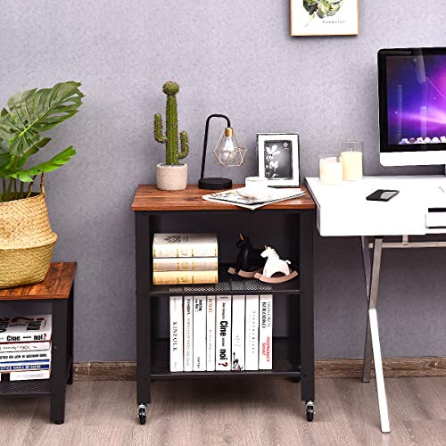 Giantex Microwave Cart Wooden 3-Tier W/Storage Shelf And Rolling Casters, Industrial Style Metal Frame For Kitchen, Living Room Accent Furniture For Living Room Rolling Serving Cart (Net-Brown) #TOP3