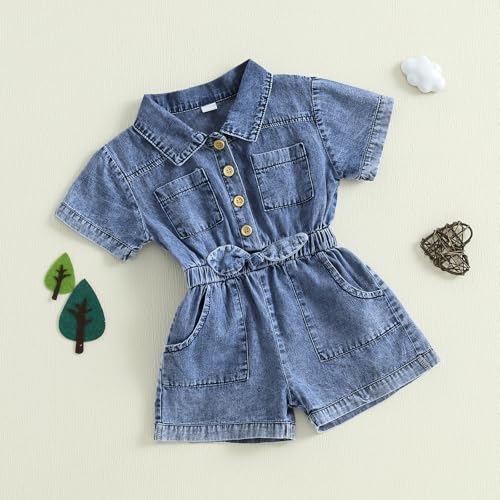 Toddler Baby Girl Summer Clothes Jean Overalls Shorts Short Sleeve Denim Romper Jumpsuit Outfit3