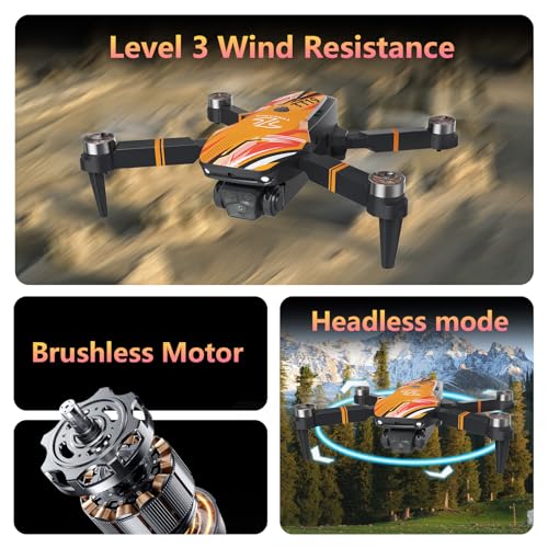 TTROARDS Borstelloze Motor Drone met Camera 1080P, 270° Obstakel Vermijding Optische Stroom Positionering Mini Drones voor Beginners, Opvouwbare RC Quadcopter Geschenk Speelgoed voor Kinderen, Oranje - Afbeelding 4