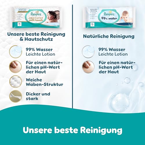 Pampers Aqua Soft Touch Baby-Feuchttücher, 18 Packungen mit 48 Feuchttüchern = 864 Baby-Feuchttücher, weiche Textur & Lotion mit 99% Wasser 3