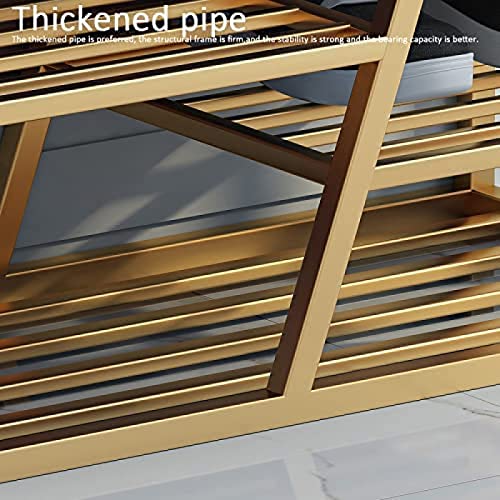 Banc à chaussures moderne en velours gris et lignes métalliques épurées