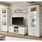 1x TV-Lowboard, 2 Schiebetüren, 2 Gerätefächer, 1 Boden, 2 offene Fächer, Kabeldurchlass, B/H/T: 138/60/46 cm; 1x Wandboard, 1 Ablageboden, B/H/T: 138/18/20 cm