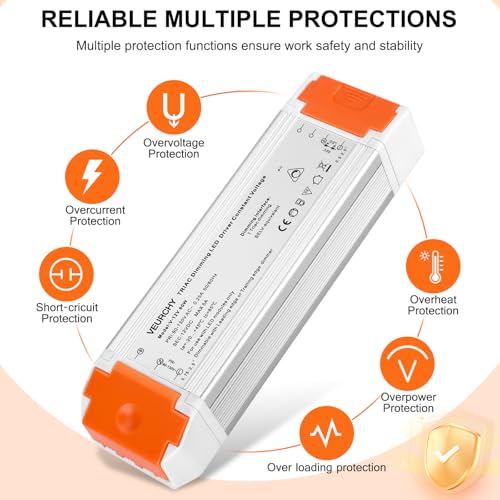 Image of 60W Dimmable LED Driver 12V DC Triac Constant Transformer, 120V AC to 12 Volt DC Lighting Low Voltage Power Supply, LED Light Transformer for Kitchens, Cabinets, Bedrooms 2 Pack