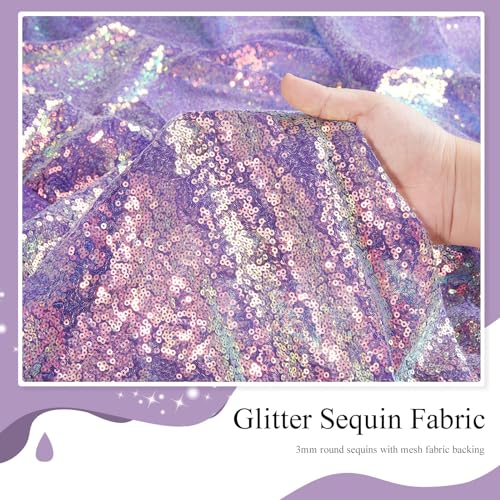 Image of SoarDream Mermaid Purple Sequin Backdrop 6 Pcs 2ftx8ft Glitter Backdrop Curtains for Mermaid Themed Birthday Christmas Party Decorations