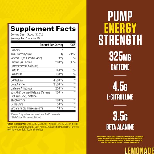 Image of RYSE Loaded Pre Workout Powder - Country Time Lemonade - Daily Pre-Workout for Men & Women with 325mg Caffeine, Beta Alanine, and Citrulline for Pump, Focus, and Energy - 30 Servings